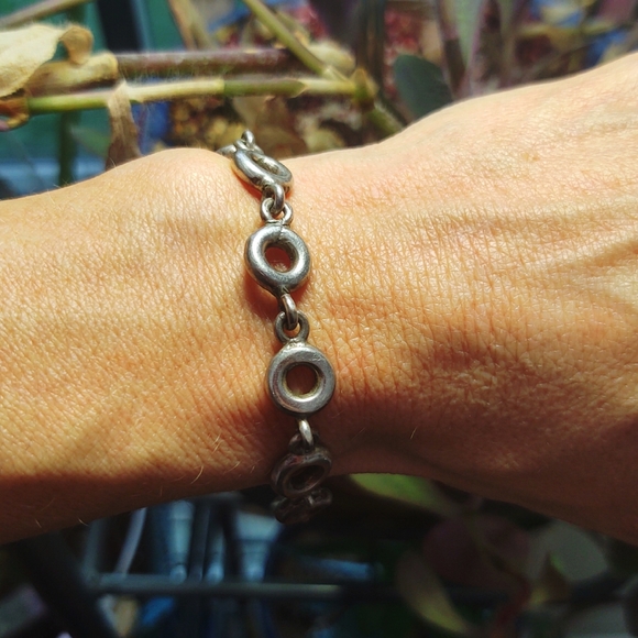 Vintage Sterling Silver Round Link Toggle Bracelet - Picture 2 of 6